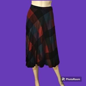 VTG PRESTIGE OF BOSTON Rainbow Check Accordian Pleated Grunge Wool Skirt
